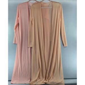 Set of 2 Sheer Peach and Pink Mesh Longline Duster Cardigans Open Front XL